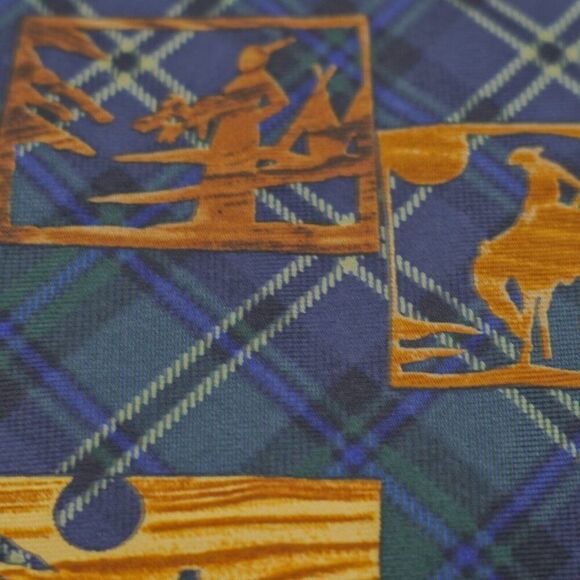 Structure Blue Green Plaid Cowboy Novelty Print Short Wide Silk Tie Italian - Picture 2 of 6